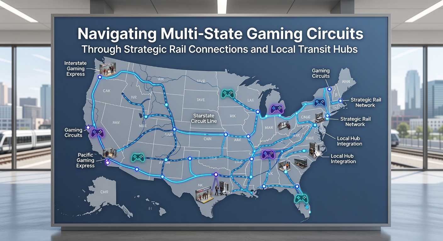 Rail connections linking multiple state gaming destinations with transit hubs